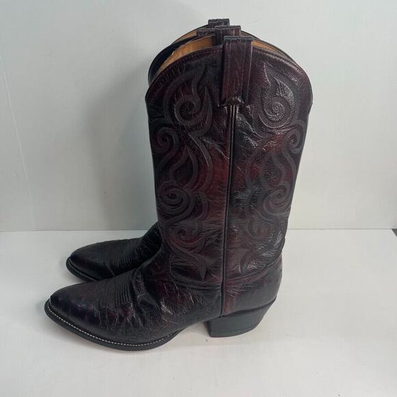 Men\'s TONY LAMA Full Quill Ostrich Western USA Made Boots 11B 03493 Deep Red VTG main image 4